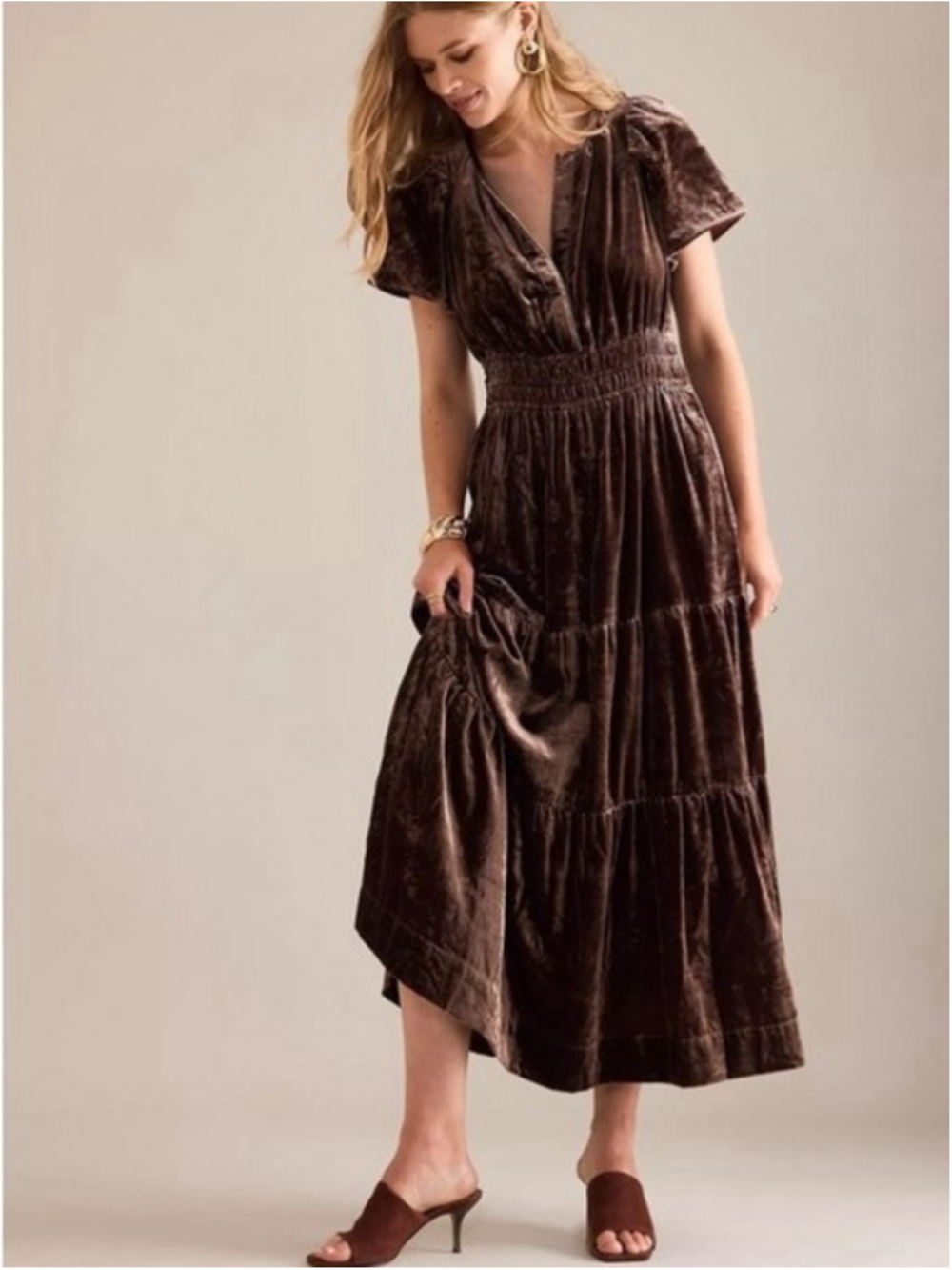 Anthropologie Somerset Velvet Maxi Dress – Chocolate Brown 🤎 Size 1X - Picture 5 of 15